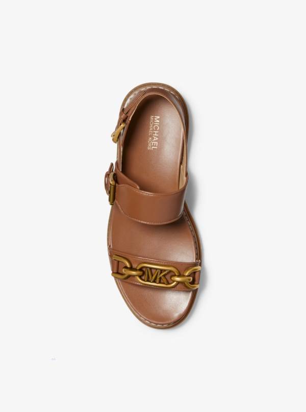 Damske Sandále Michael Kors Kailey Logo Embellished Leather Hnede - Topanky Michael Kors Nejlevnejsi | LCIBP-9705